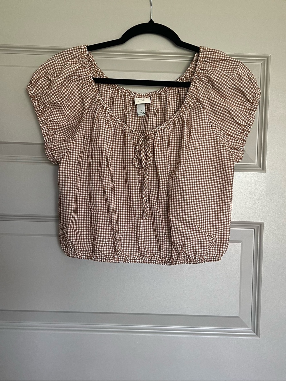 NWT A New Day Puff Short-Sleeve Gingham Top